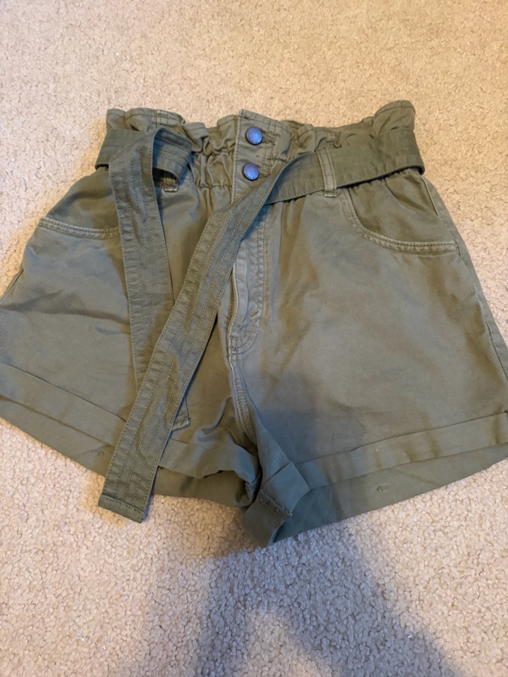 Abercrombie & Fitch High-Waist Tie-Belt Shorts in Olive